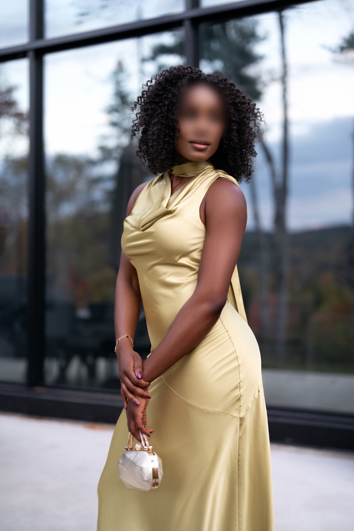 Olivia Paloma elegantly dressed in a gold gown